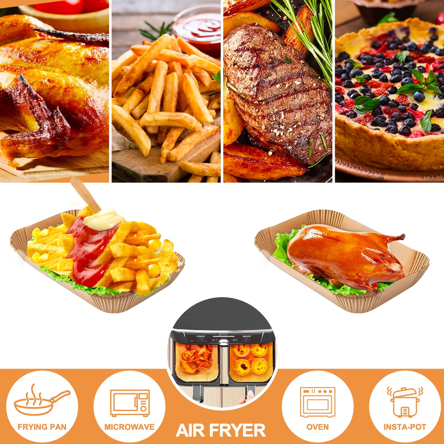 160PC Air Fryer Liners, FEEZOM Ninja Air Fryer Paper Liners for Ninja Air Fryer Dual, Disposable Air Fryer Accessories Liners for Ninja AF300UK AF400UK, Salter, Tower and Other Dual Zone Air Fryer