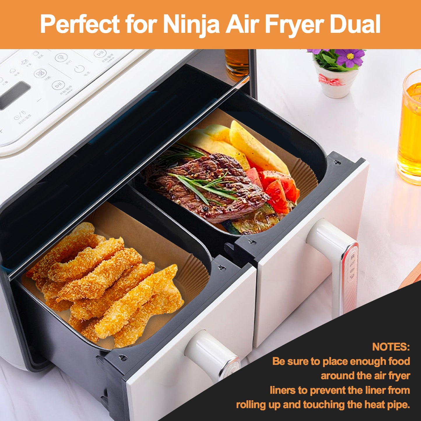 Air Fryer Liners Disposable for Ninja AF300UK AF400UK SL400UK, 100PC Air Fryer Paper Parchment Liners, Airfryer Accessories Compatible with Ninja, Keplin, Tower, Other Dual Zone Fryers