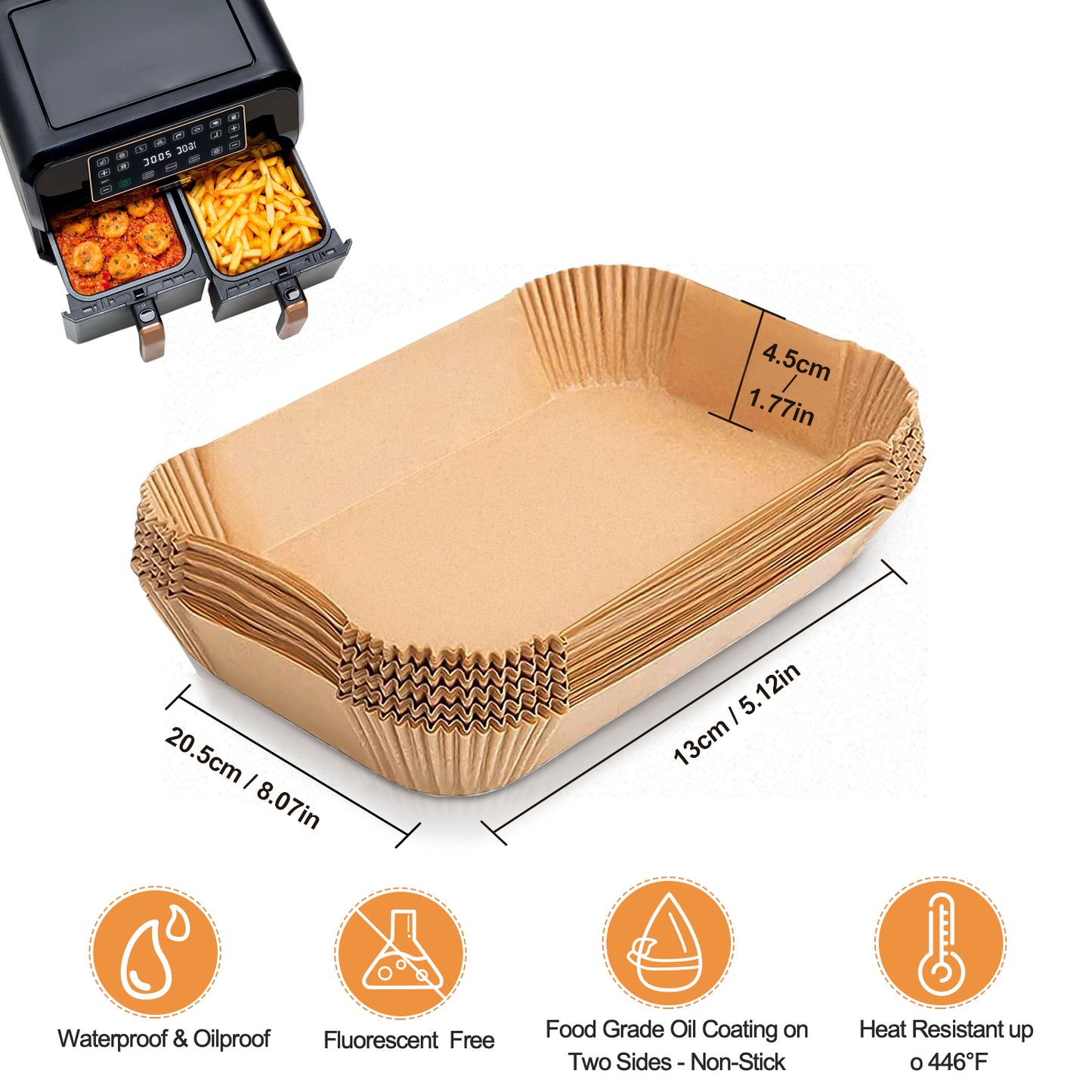 155PC Ninja Air Fryer Liners Disposable, Air Fryer Paper Liners for Ninja Air Fryer Dual, Airfryer Food Grade Accessories for AF300UK AF400UK, Salter, Other Dual Airfryer