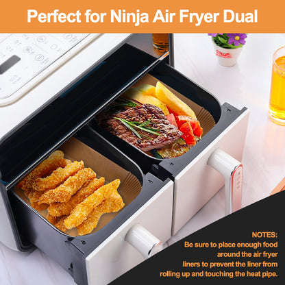 155PC Ninja Air Fryer Liners Disposable, Air Fryer Paper Liners for Ninja Air Fryer Dual, Airfryer Food Grade Accessories for AF300UK AF400UK, Salter, Other Dual Airfryer