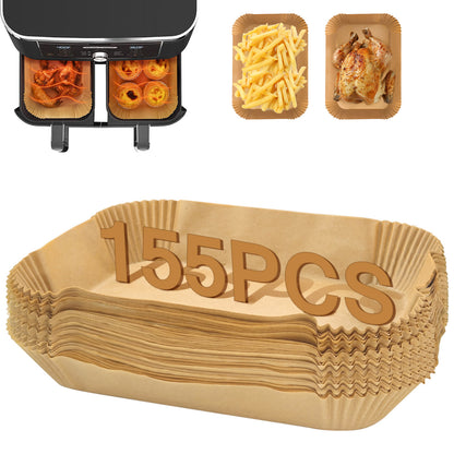 155PC Ninja Air Fryer Liners Disposable, Air Fryer Paper Liners for Ninja Air Fryer Dual, Airfryer Food Grade Accessories for AF300UK AF400UK, Salter, Other Dual Airfryer